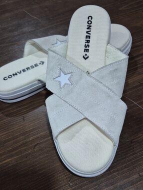 Converse Cream Cross-Strap Suede Slide Sandals